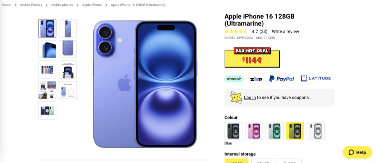 JB Hi-Fi: Apple iPhone 16 128GB – $1,149 only